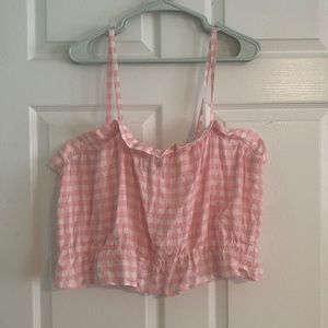 Pink and white gingham ruffle crop baby tank